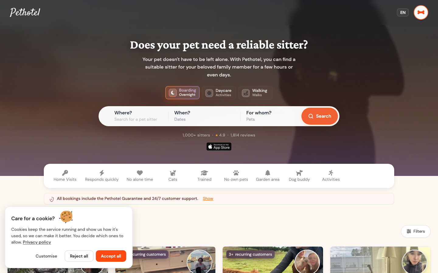 Pethotel – verkkosivu